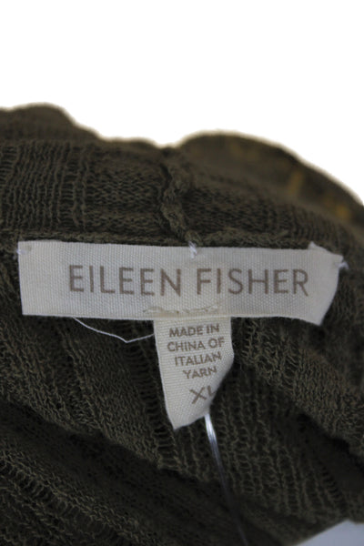 Eileen Fisher Women Green V-Neck Long Sleeve Cardigan Cotton Size XL