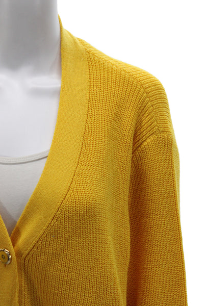 St. John Womens Yellow Knit V Neck Cardigan Long Sleeve Size L