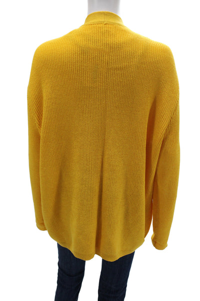 St. John Womens Yellow Knit V Neck Cardigan Long Sleeve Size L