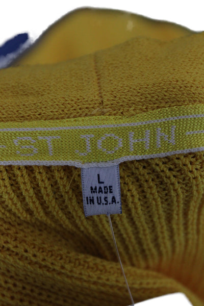 St. John Womens Yellow Knit V Neck Cardigan Long Sleeve Size L