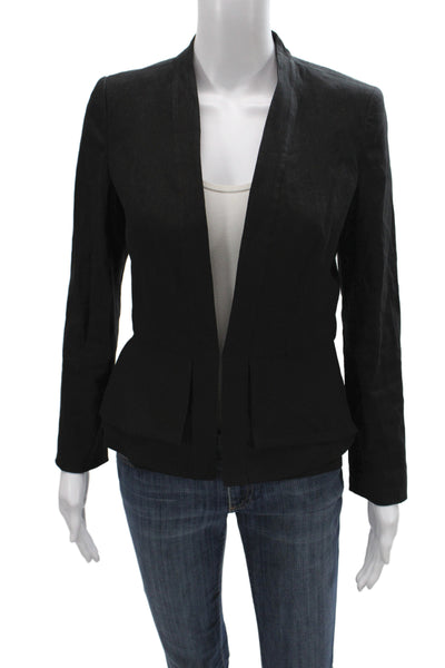 DKNY Womens Linen Blend Peplum Blazer Black Size S