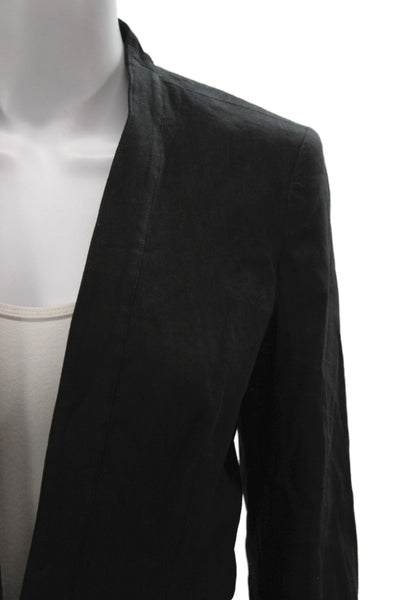 DKNY Womens Linen Blend Peplum Blazer Black Size S