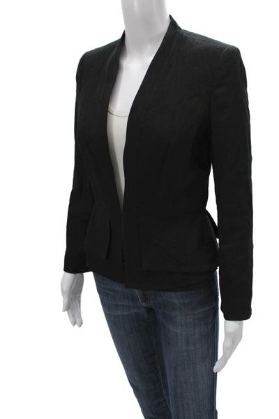 DKNY Womens Linen Blend Peplum Blazer Black Size S