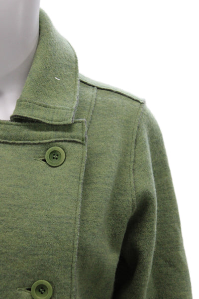 Eileen Fisher Women Green Merino Wool Pea Coat Button Long Sleeve Size M