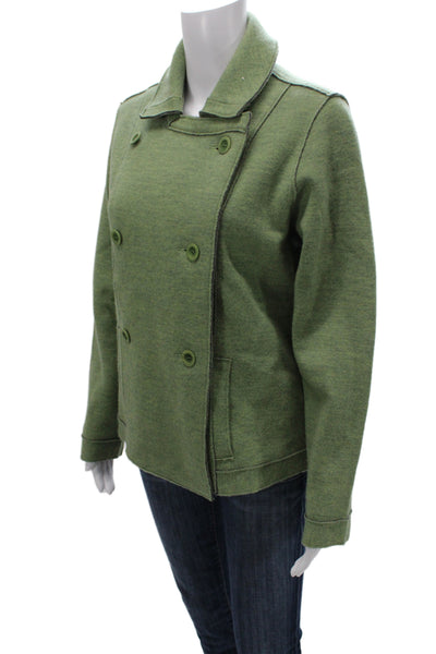 Eileen Fisher Women Green Merino Wool Pea Coat Button Long Sleeve Size M