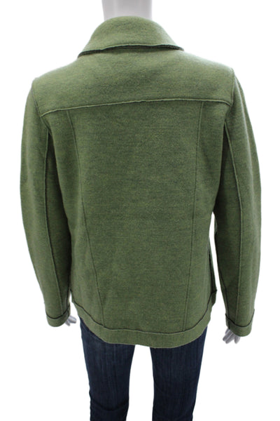 Eileen Fisher Women Green Merino Wool Pea Coat Button Long Sleeve Size M