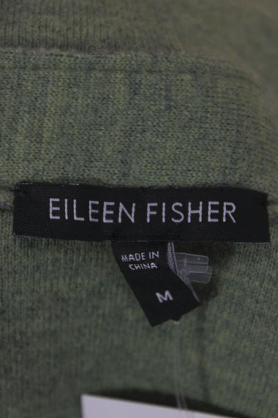 Eileen Fisher Women Green Merino Wool Pea Coat Button Long Sleeve Size M