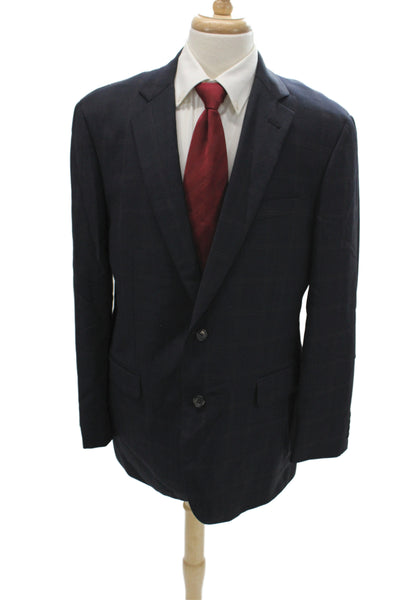 Brooks Brothers Mens Plaid Wool Blazer Blue Button Size 44