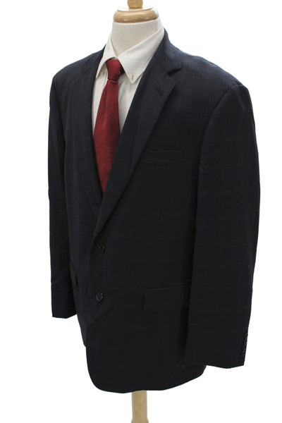 Brooks Brothers Mens Plaid Wool Blazer Blue Button Size 44