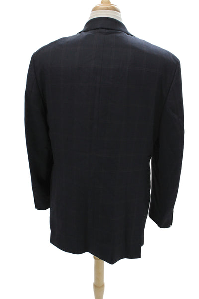 Brooks Brothers Mens Plaid Wool Blazer Blue Button Size 44
