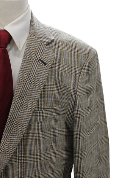 Brooks Brothers Mens 2 Piece Plaid Sport Coat Beige Linen Size 44