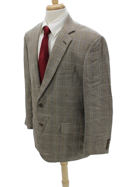 Brooks Brothers Mens 2 Piece Plaid Sport Coat Beige Linen Size 44