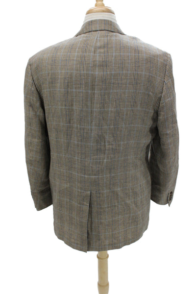 Brooks Brothers Mens 2 Piece Plaid Sport Coat Beige Linen Size 44