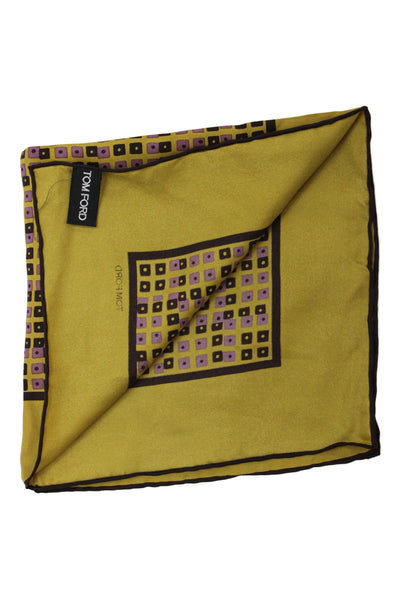 Tom Ford Unisex Adults Silk Geometric Print Scarf Yellow Size 16x16 in