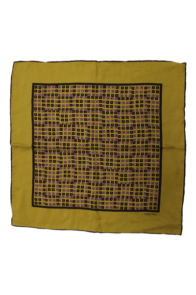 Tom Ford Unisex Adults Silk Geometric Print Scarf Yellow Size 16x16 in