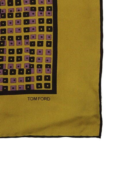 Tom Ford Unisex Adults Silk Geometric Print Scarf Yellow Size 16x16 in
