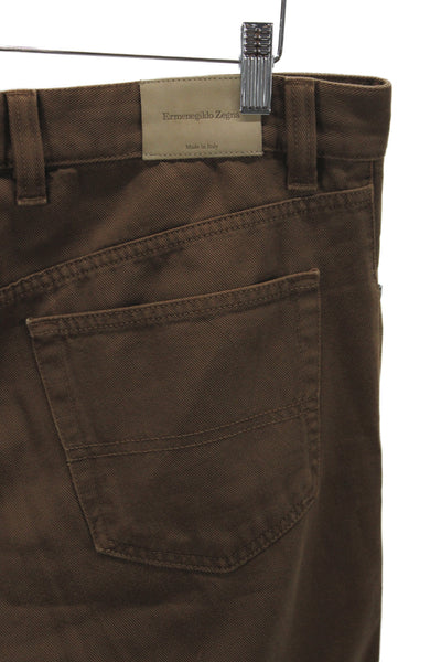 Ermenegildo Zegna Mens Chino Pants Brown Button 100% Cotton Size 36