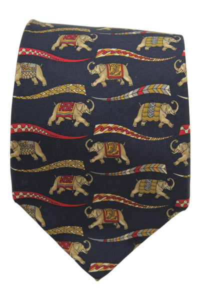 Salvatore Ferragamo Mens 100 Percent Silk Novelty Dark Blue Tie 58in