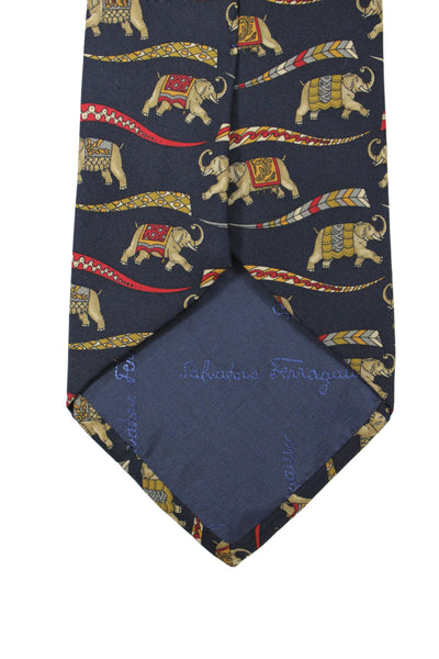 Salvatore Ferragamo Mens 100 Percent Silk Novelty Dark Blue Tie 58in