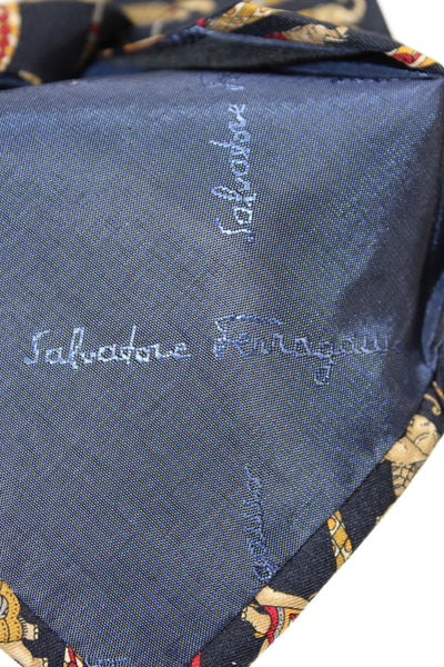 Salvatore Ferragamo Mens 100 Percent Silk Novelty Dark Blue Tie 58in