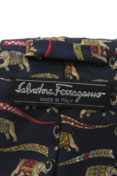 Salvatore Ferragamo Mens 100 Percent Silk Novelty Dark Blue Tie 58in