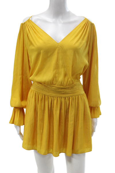 Ramy Brook Womens Blouson Dress Yellow V Neck Long Sleeve Bohemian Size S