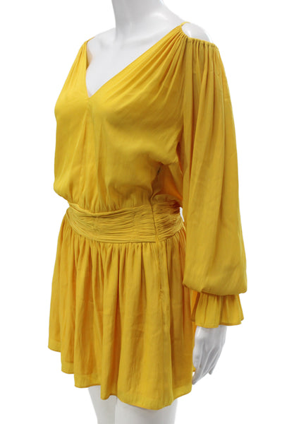 Ramy Brook Womens Blouson Dress Yellow V Neck Long Sleeve Bohemian Size S