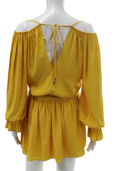 Ramy Brook Womens Blouson Dress Yellow V Neck Long Sleeve Bohemian Size S