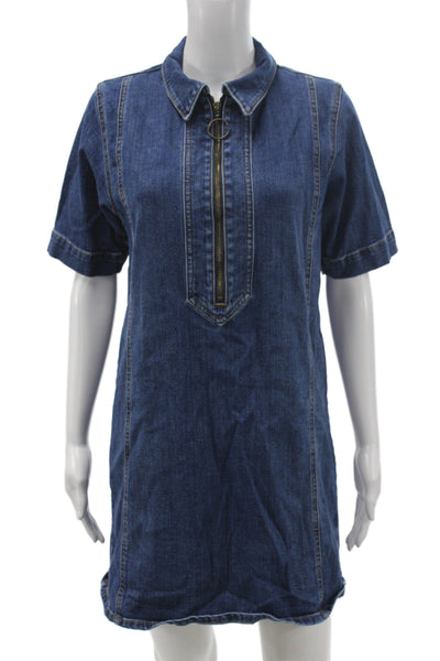 Ramy Brook Womens Shirt Dress Blue Collared Short Sleeve 98% Cotton Size 26