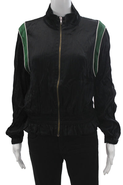 Frame Womens Bomber Jacket Black Viscose Zip Athleisure Size S
