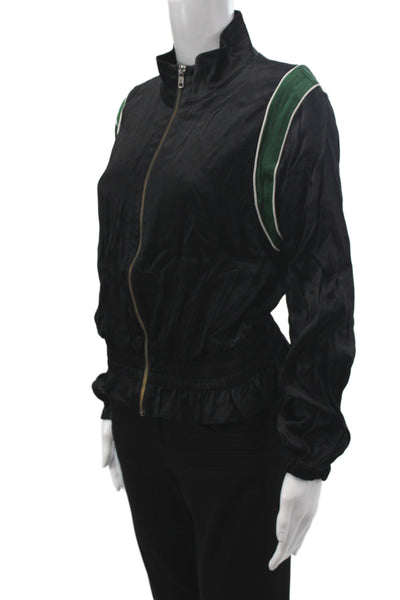 Frame Womens Bomber Jacket Black Viscose Zip Athleisure Size S