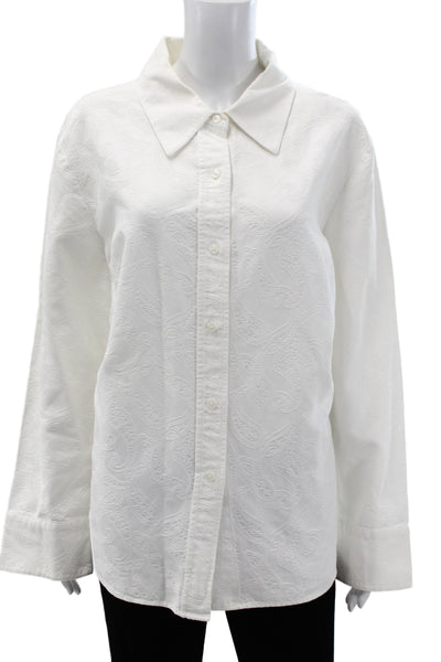 Ellen Tracy Womens Paisley Cotton Collared Button-Up Long Sleeve Top Size 18