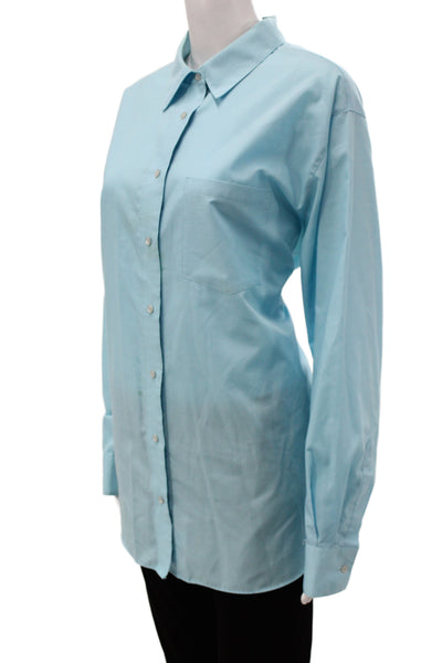 Foxcroft Womens Blue Solid Collared Long Sleeve Shirt 55% Cotton Size 16W