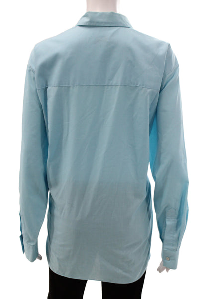 Foxcroft Womens Blue Solid Collared Long Sleeve Shirt 55% Cotton Size 16W