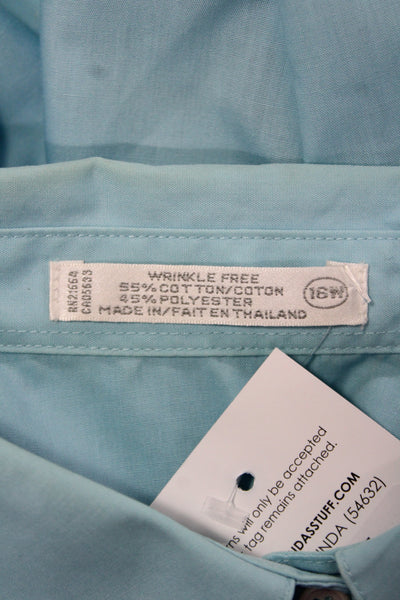 Foxcroft Womens Blue Solid Collared Long Sleeve Shirt 55% Cotton Size 16W