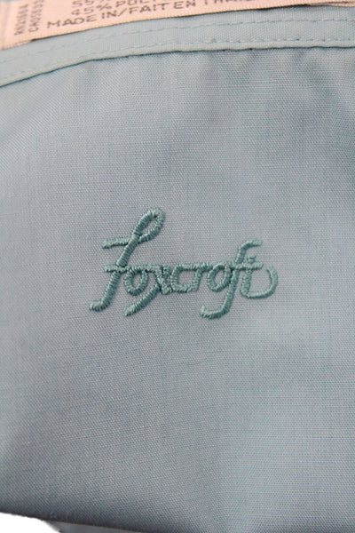 Foxcroft Womens Blue Solid Collared Long Sleeve Shirt 55% Cotton Size 16W