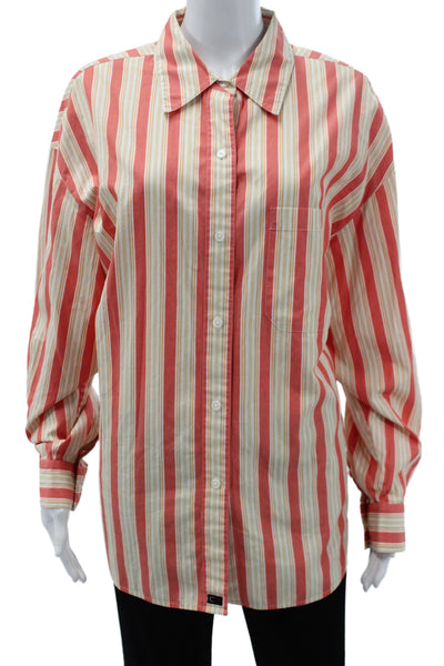 Ellen Tracy Women Striped Cotton Button-Up Top Long Sleeve Multi Size 16