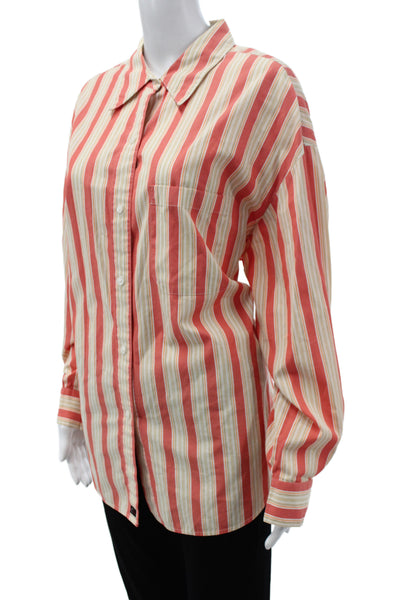 Ellen Tracy Women Striped Cotton Button-Up Top Long Sleeve Multi Size 16