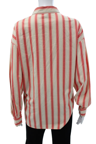 Ellen Tracy Women Striped Cotton Button-Up Top Long Sleeve Multi Size 16