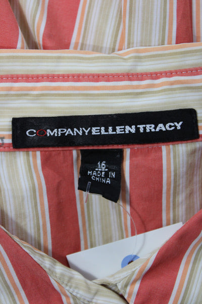Ellen Tracy Women Striped Cotton Button-Up Top Long Sleeve Multi Size 16