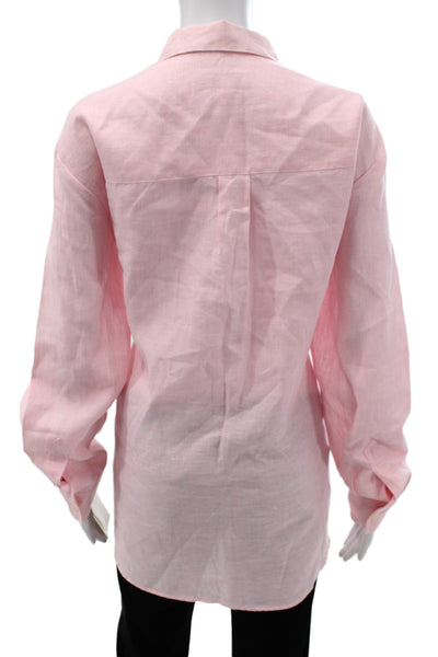 Liz Claiborne Women Button-Down Shirt Pink Linen Collared Long Sleeve Size L