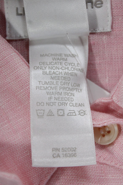 Liz Claiborne Women Button-Down Shirt Pink Linen Collared Long Sleeve Size L