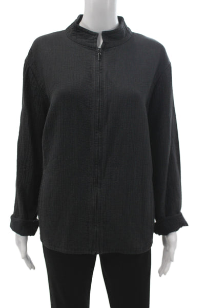 Eileen Fisher Womens Black Basic Jacket Long Sleeve Cotton Size 1X