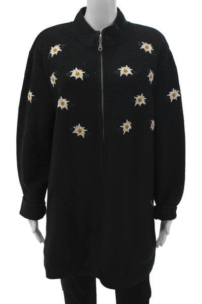 Geiger Collections Unisex Adults Overcoat Black Floral Wool Size 42