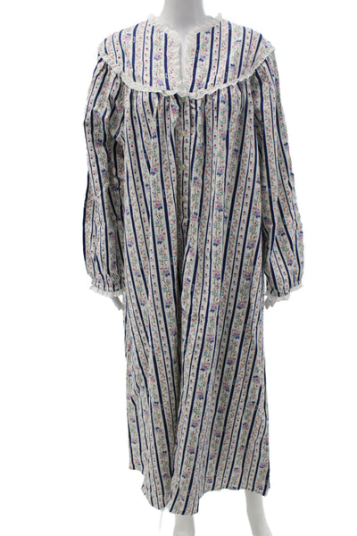 Liberty Of London Women Night Dress Blue Floral Cotton Long-Sleeve Midi Size 1X