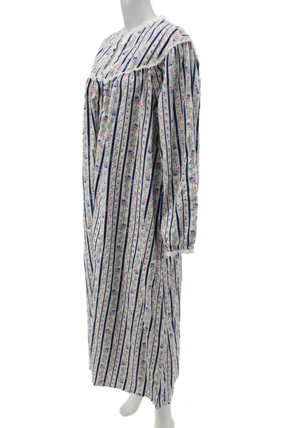 Liberty Of London Women Night Dress Blue Floral Cotton Long-Sleeve Midi Size 1X