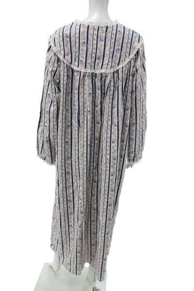 Liberty Of London Women Night Dress Blue Floral Cotton Long-Sleeve Midi Size 1X
