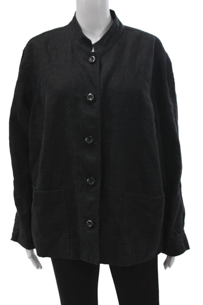 Liz Claiborne Womens Black Linen Basic Jacket Long Sleeve Button Size 2X