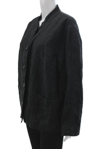 Liz Claiborne Womens Black Linen Basic Jacket Long Sleeve Button Size 2X