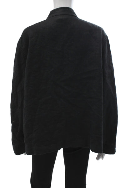 Liz Claiborne Womens Black Linen Basic Jacket Long Sleeve Button Size 2X